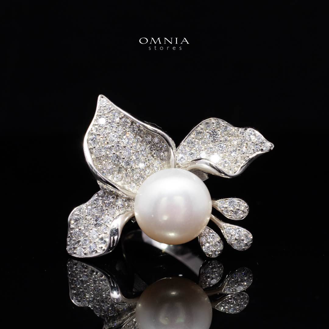 Omnia Precious Fresh Real Water Pearl Set 925 Silver In High Quality Simulated diamonds