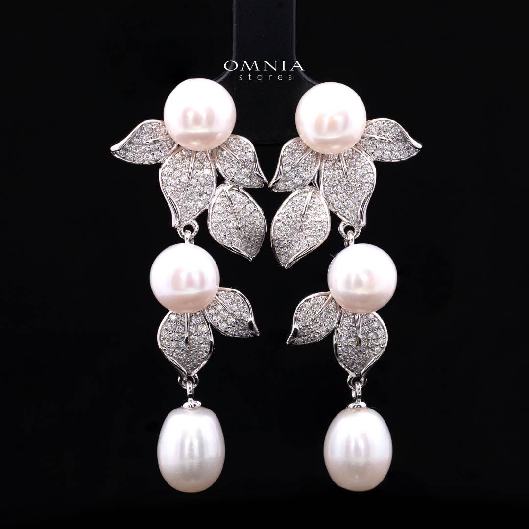 Omnia Precious Fresh Real Water Pearl Set 925 Silver In High Quality Simulated diamonds