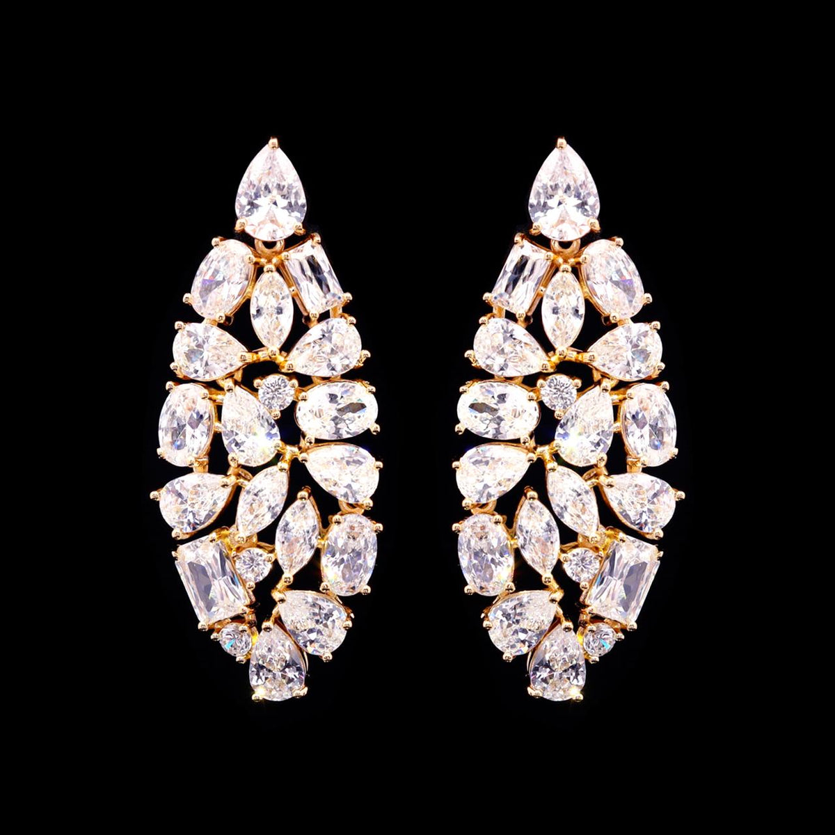 Caliya Gold Luxury Bridal Earring with High-Quality Zircon Stones Rhodium-Plated Finish