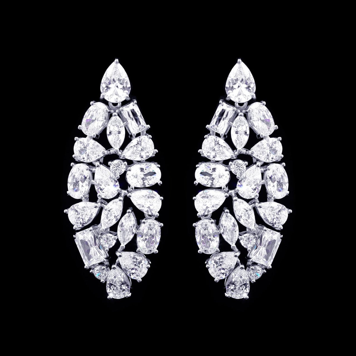 Caliya White Luxury Bridal Earring with High-Quality Zircon Stones Rhodium-Plated Finish