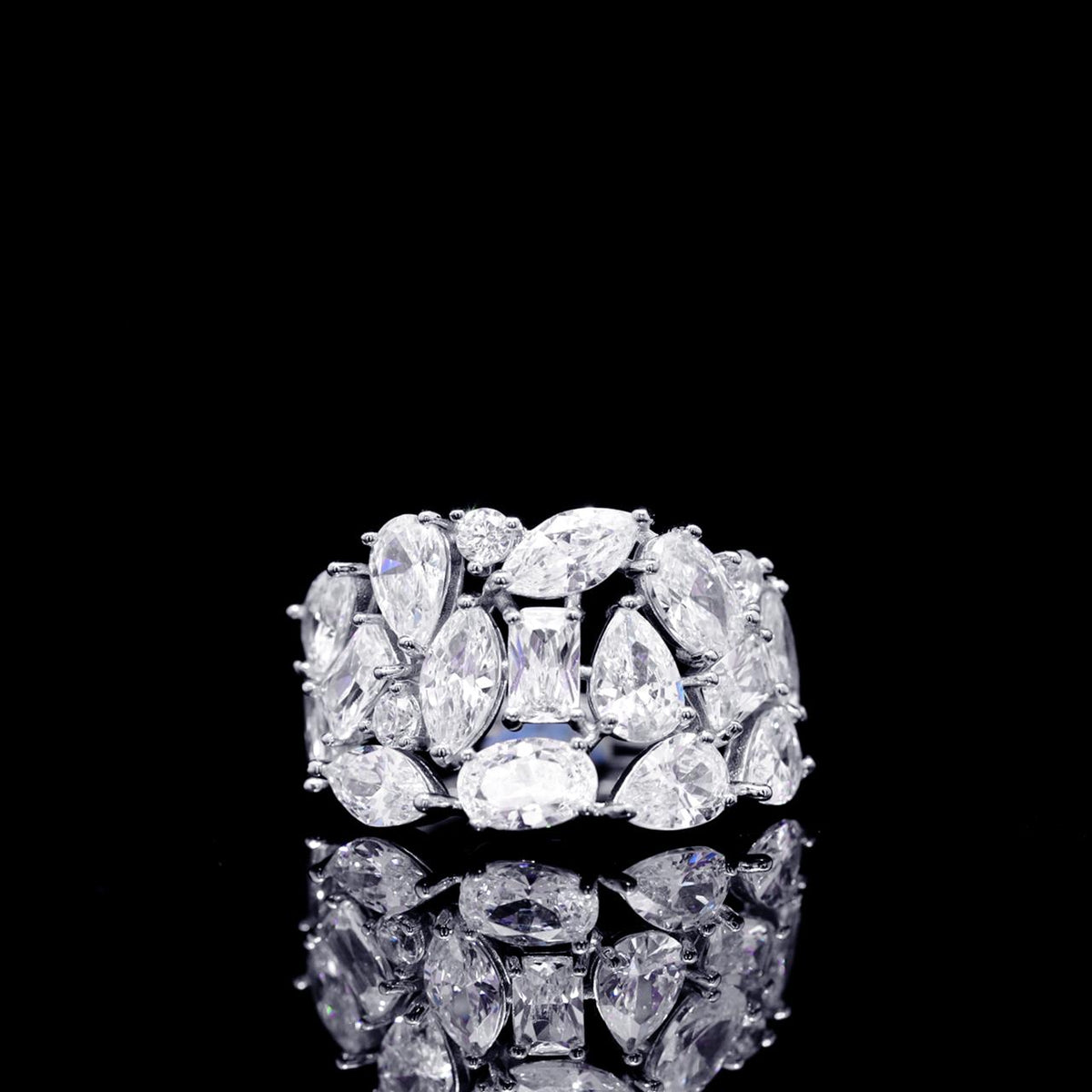 Caliya White Luxury Bridal Ring with High-Quality Zircon Stones Rhodium-Plated Finish