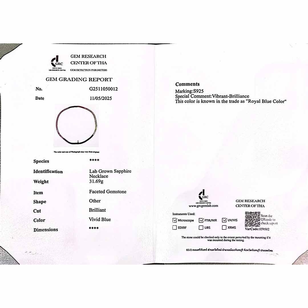 Omnia Zaha Rainbow Silver Tennis Necklace in 925 Silver With GRC Certifited High Quality Sapphire Lab Grown Stones