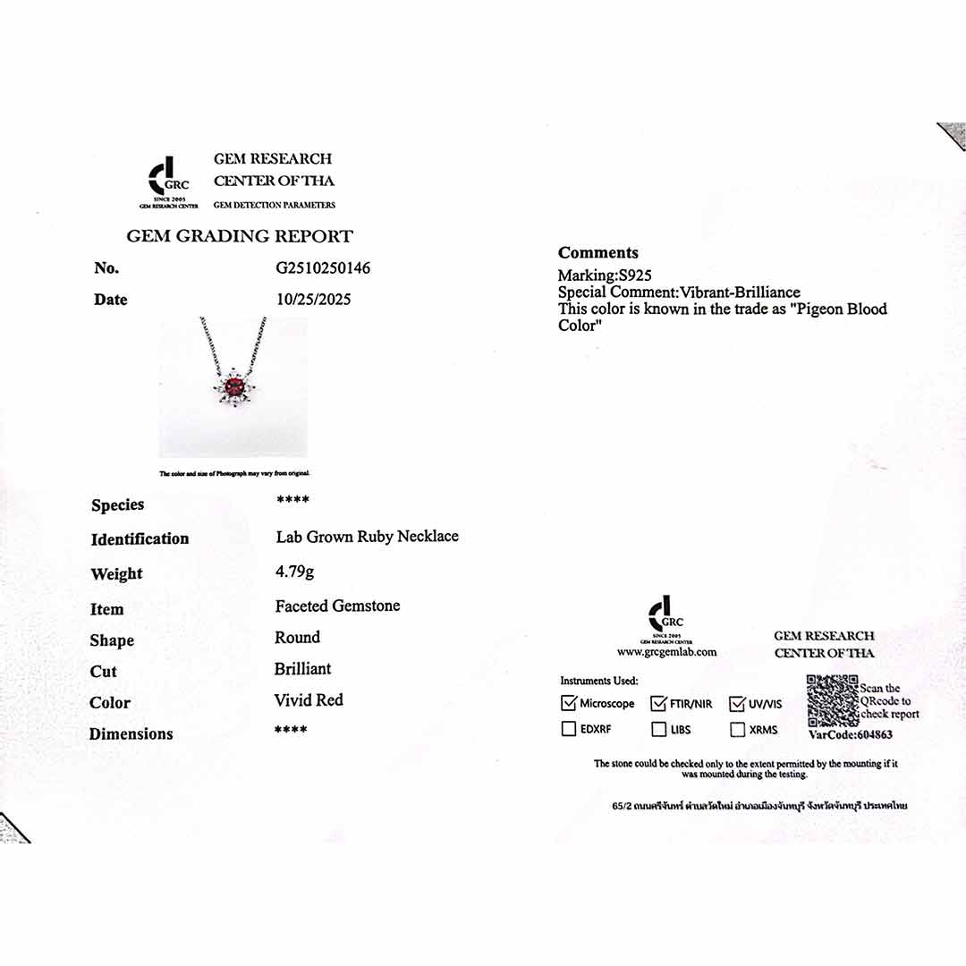 Omnia Naisha Silver Necklace and Earrings Set in 925 Silver With High Quality GRC Certified Ruby Red Lab Grown Stones