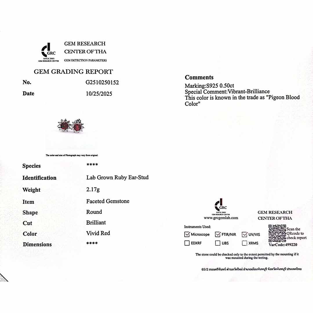 Omnia Naisha Silver Necklace and Earrings Set in 925 Silver With High Quality GRC Certified Ruby Red Lab Grown Stones