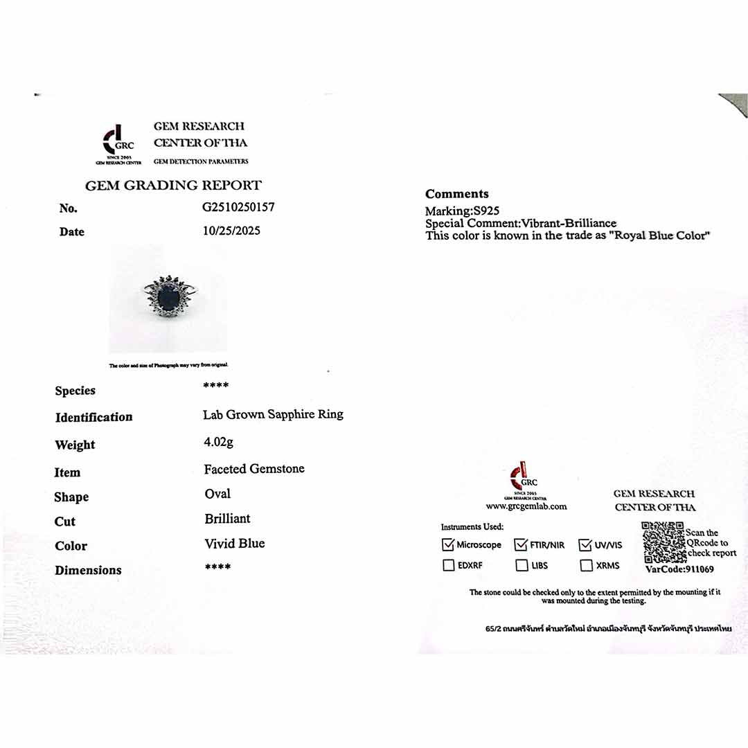 Omnia Mena Silver Ring in 925 Silver With GRC Certifited High Quality Sapphire Blue Lab Grown Stones