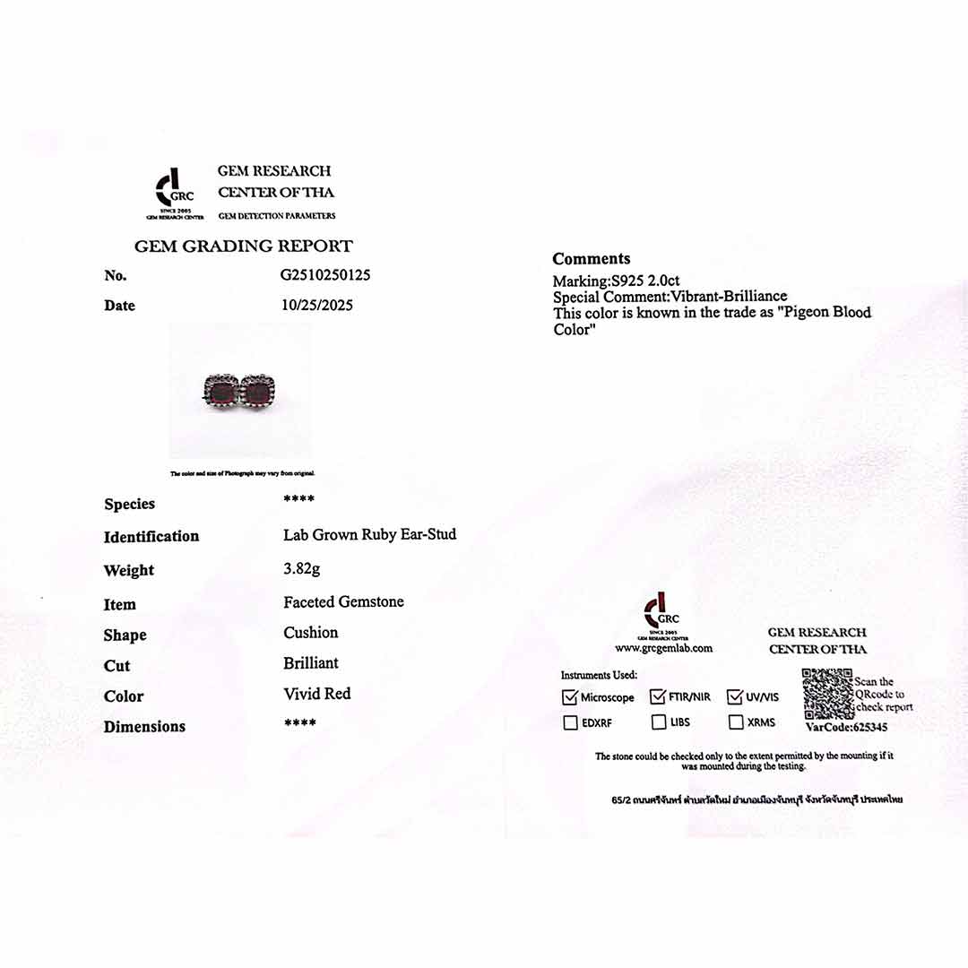 Omnia Dareema Silver Square Stud Earrings 925 Silver in GRC Certifited High Quality Red Ruby Lab Grown Stones