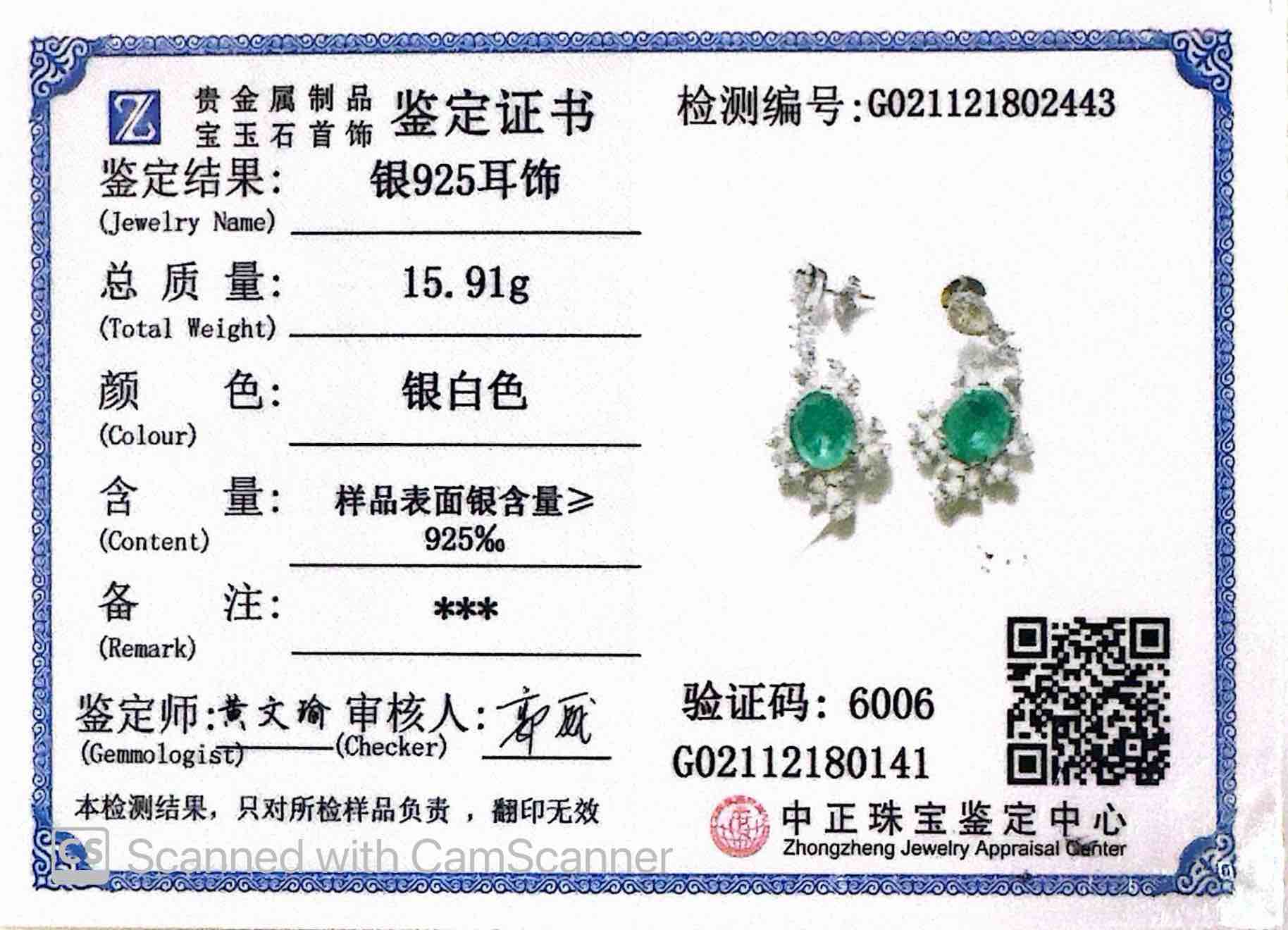 Omnia Saiyyda White and Green Drop Earrings In 925 Silver High Quality Certified Lab Crafted Stones