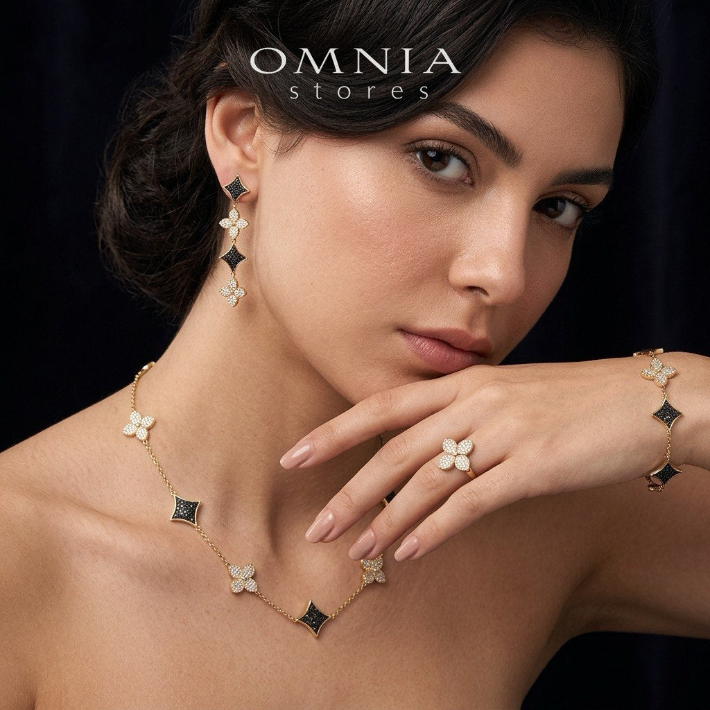 Omnia Golden Clove Black Choker Full Set with High-Quality Simulated Diamonds Gold Plated(16cm only available in KSA)