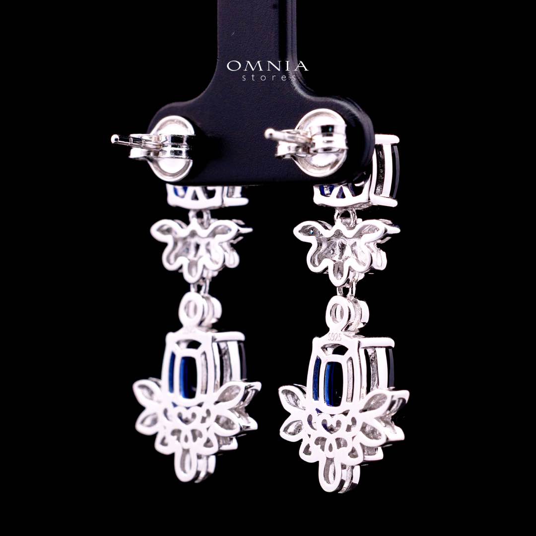 Omnia Miray White and Blue Floral Earrings With High Quality Sapphire Lab Grown Stones in 925 Silver