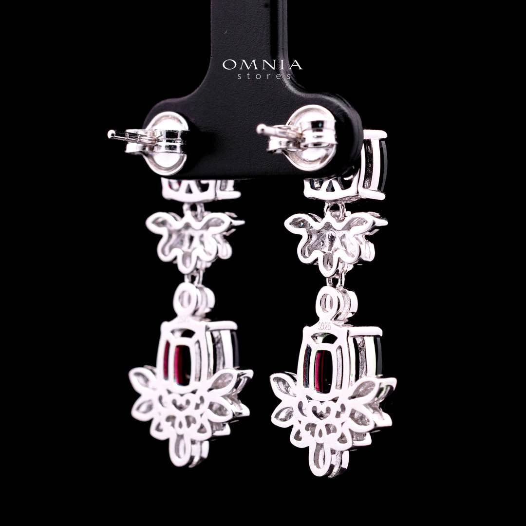 Omnia Miray White and Red Floral Earrings With High Quality Ruby Lab Grown Stones in 925 Silver