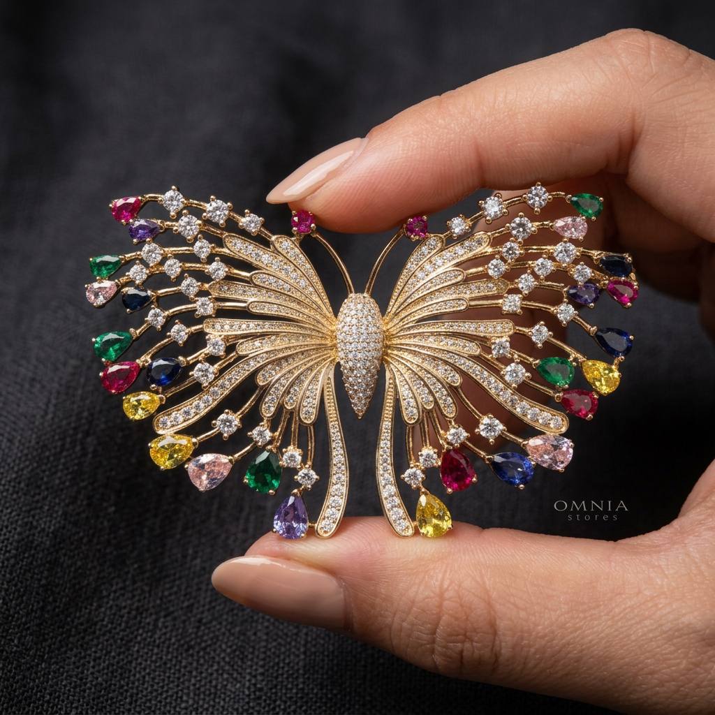 Omnia Everly Butterfly brooch in 92.5 Silver In High Quality Simulated diamonds