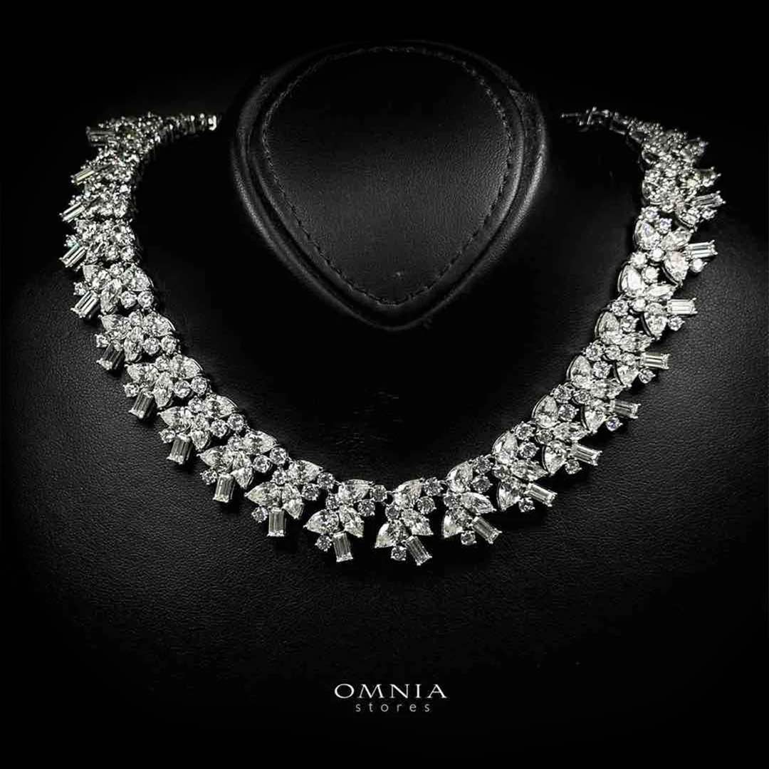 Omnia Farheen White Necklace With High Quality Caertified Lab Crafted Stones In 925 Silver