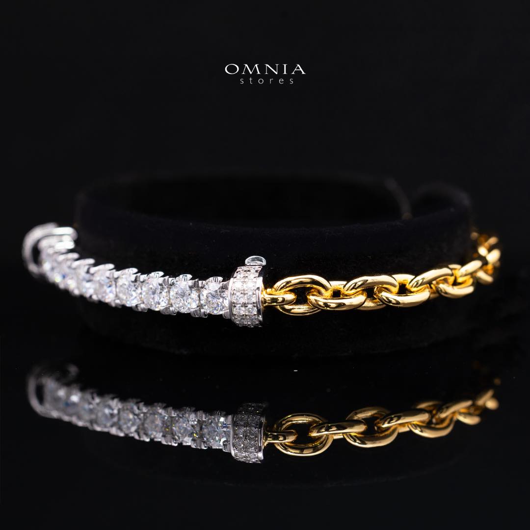 أساور حجر المويسانت الأبيض الذهبي من وهج معتمدة من GRA فضة 925 RD4mm