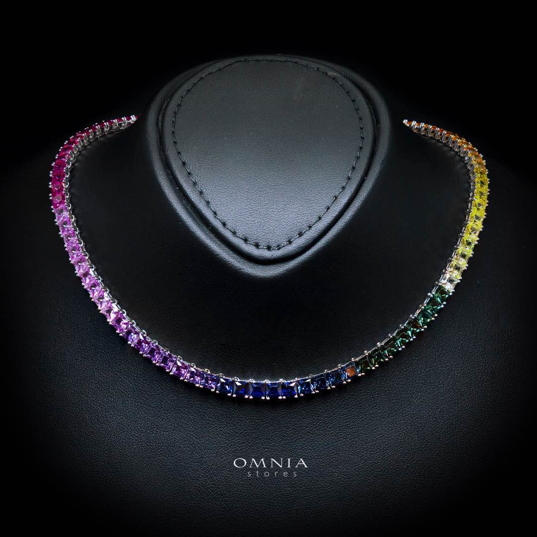 Zaha Lab Grown Sapphire Stones With GRC Certified Tennis Necklace in 925 Silver SQ 4x4mm
