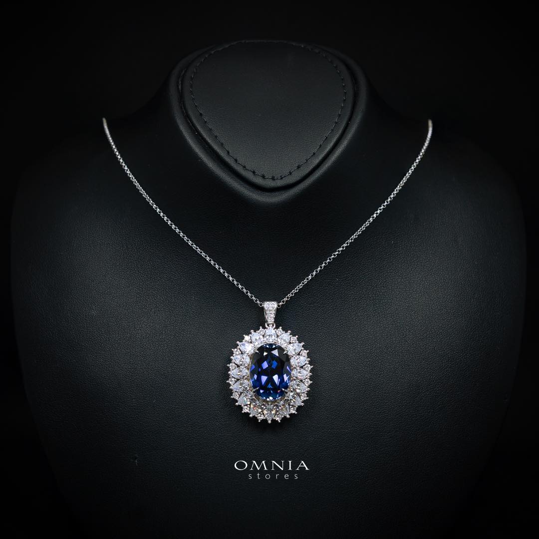 Zayra Lab Grown With GRC Certified Saphhire Blue Stones Necklace and Earrings Set in 925 Silver