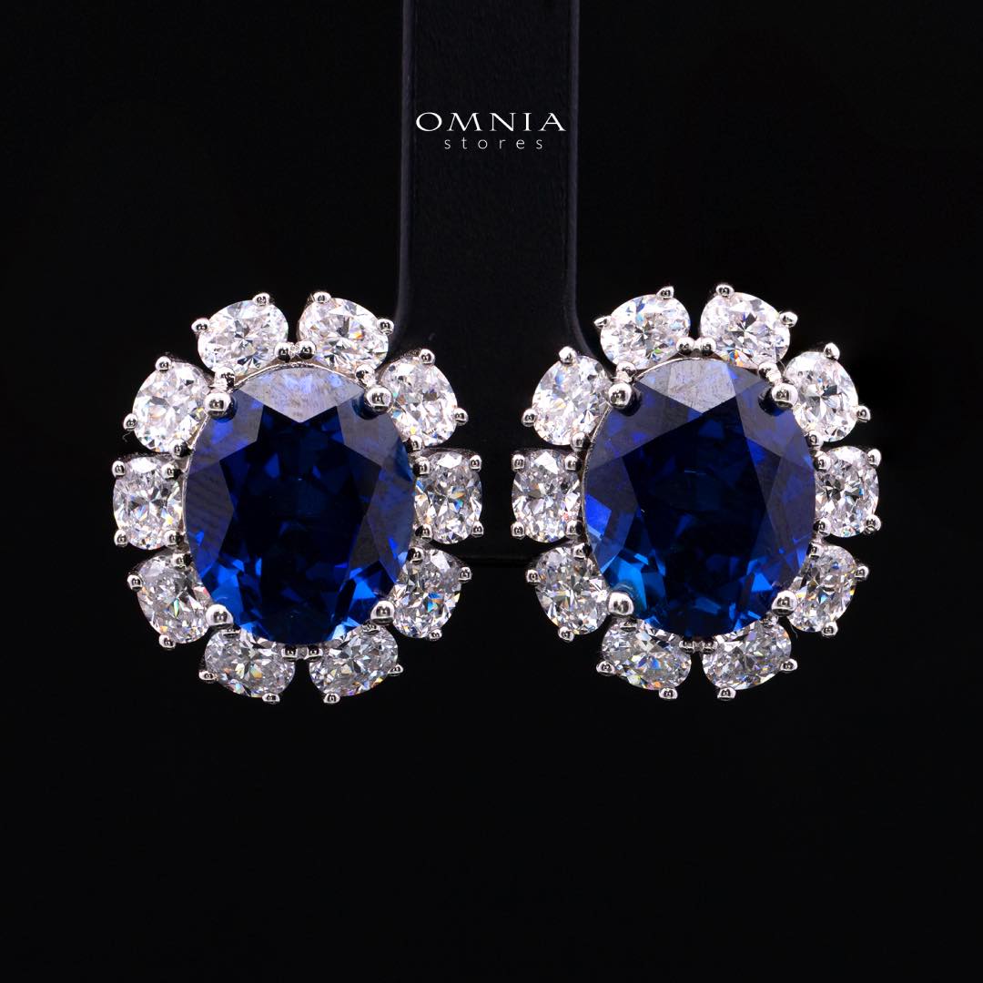Zayra Lab Grown With GRC Certified Saphhire Blue Stones Necklace and Earrings Set in 925 Silver