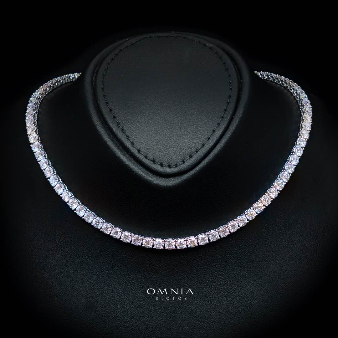 Evania White 4mm Tennis Necklace with High-Quality Premium Moissanite, GRA Certificate, and Rhodium Plating in 925 Sterling Silver