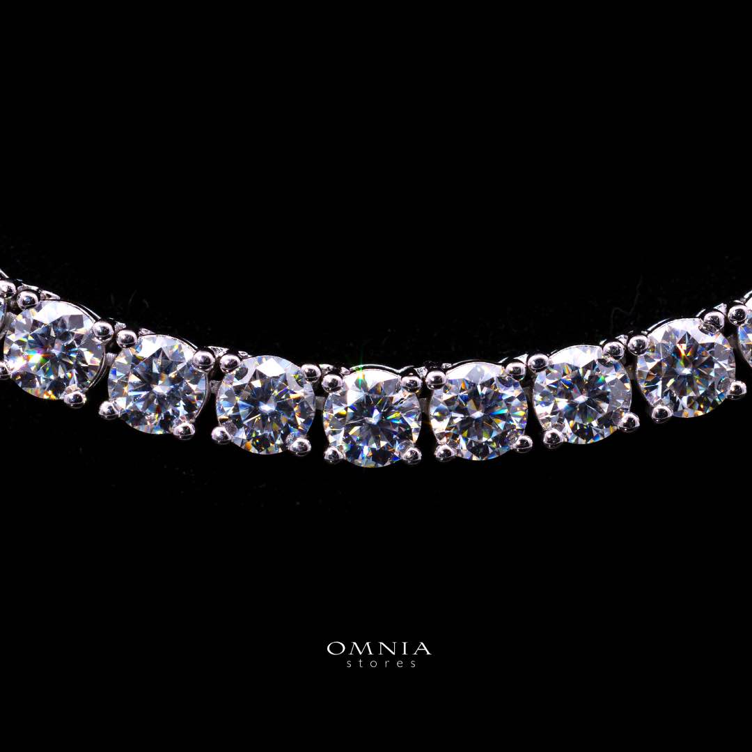 Evania White 4mm Tennis Necklace with High-Quality Premium Moissanite, GRA Certificate, and Rhodium Plating in 925 Sterling Silver