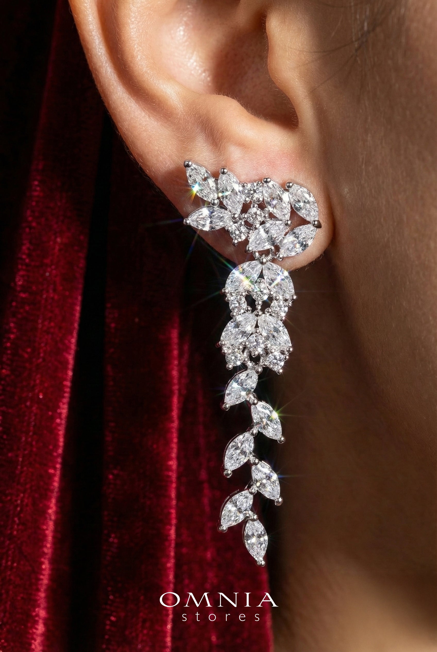 Omnia Nidaa White Bridal Full Set Accessories in High Quality Zircon Stone Rhodium Plated