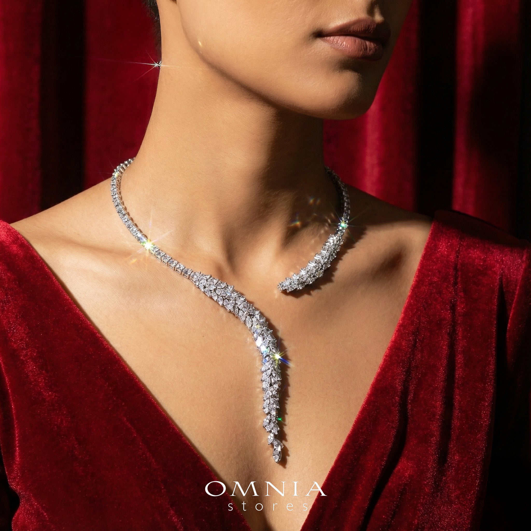 Omnia Nidaa White Bridal Full Set Accessories in High Quality Zircon Stone Rhodium Plated