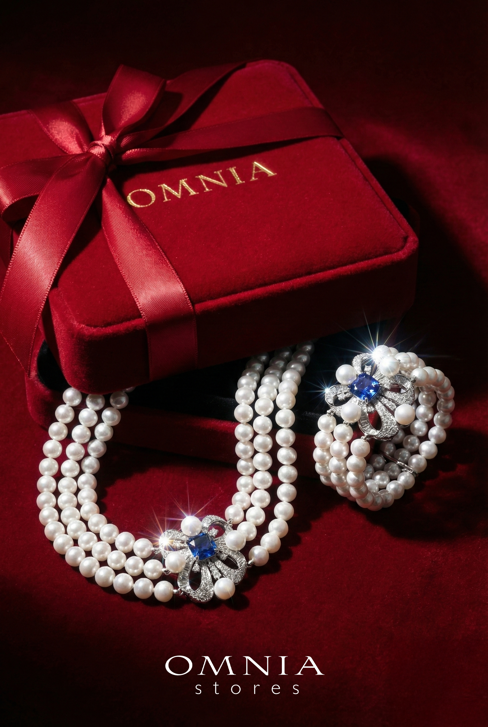 Mahboobeh Blue Pearl Necklace and Bracelet Set in 925 Silver with High Quality Simulated Diamonds