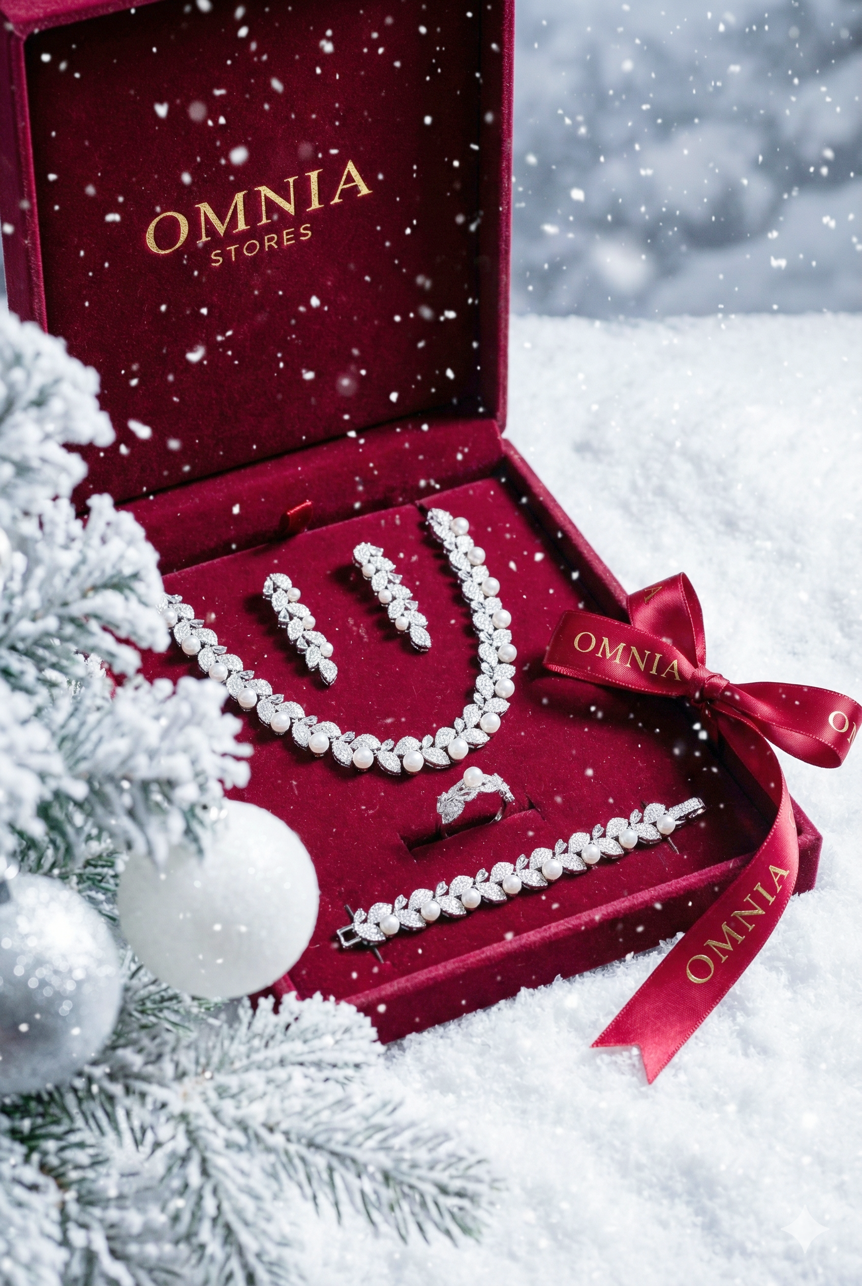 Omnia Radwa Pearl Bridal Full Set in 925 Silver with High-Quality White Zircon Stones