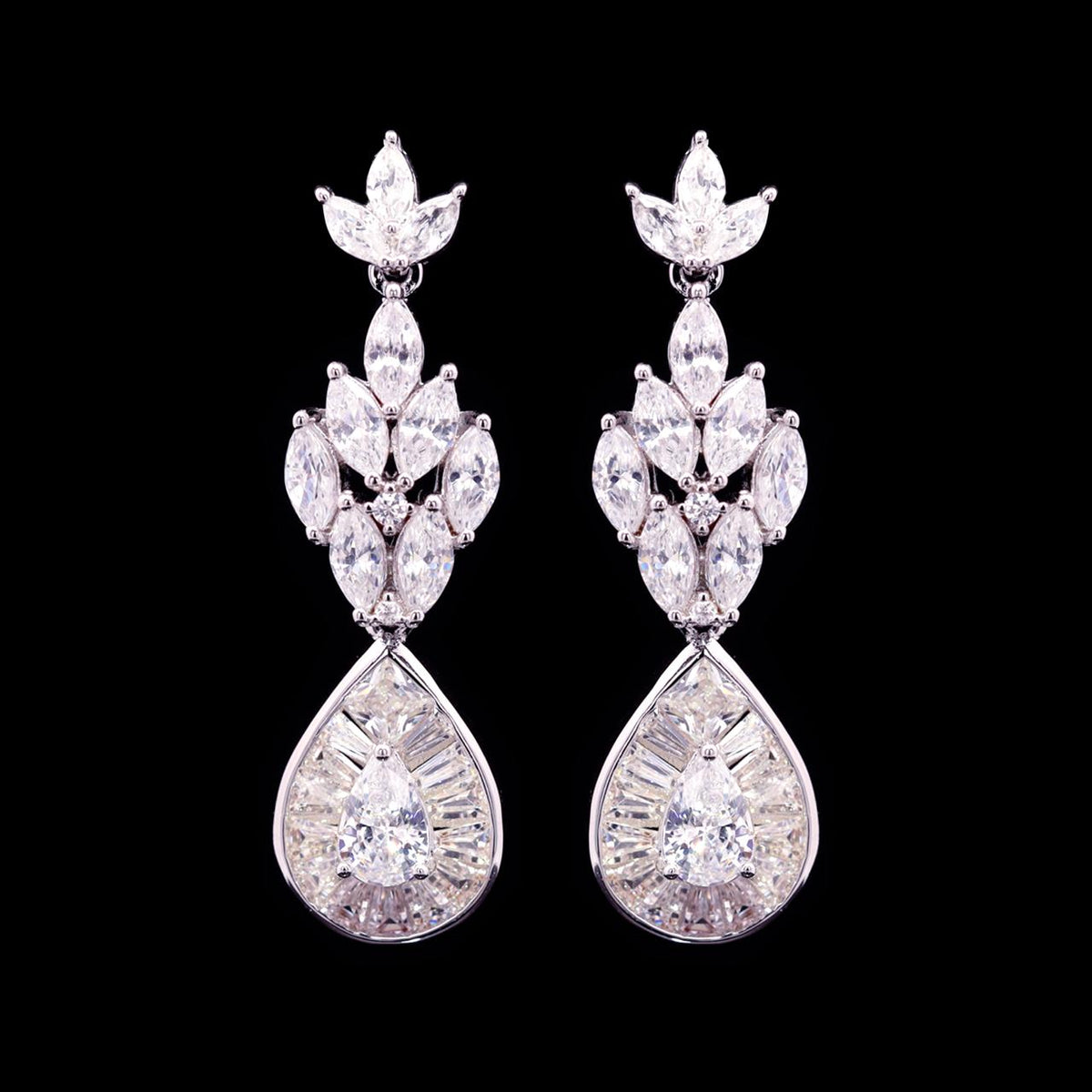 Harlyn White Luxury Bridal Earring with High-Quality Zircon Stones Rhodium-Plated Finish