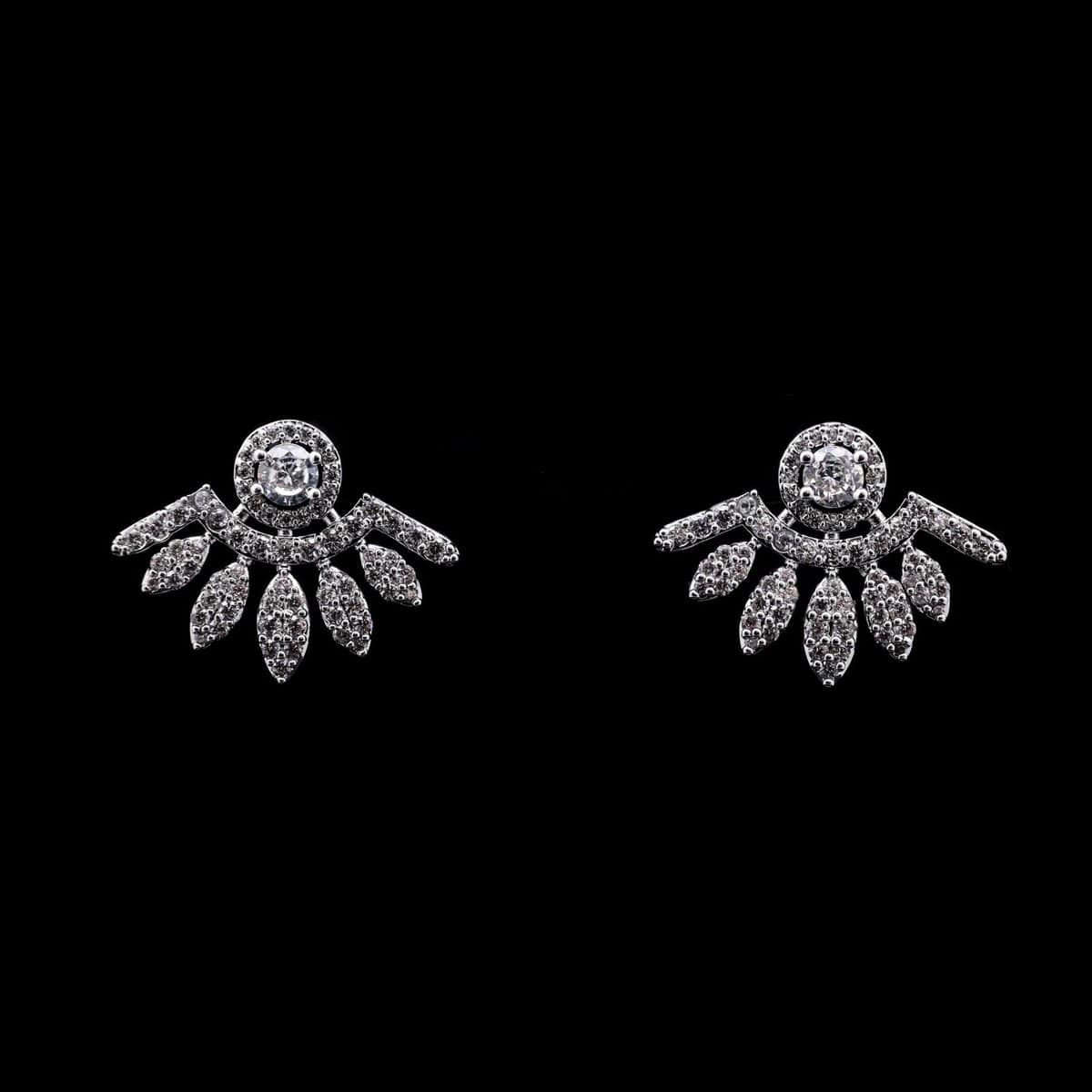 Omnia Salsabeel Radiant Sunburst Earrings with High-Quality Zircon Stones in Rhodium-Plated Finish - OMNIASTORES UAE