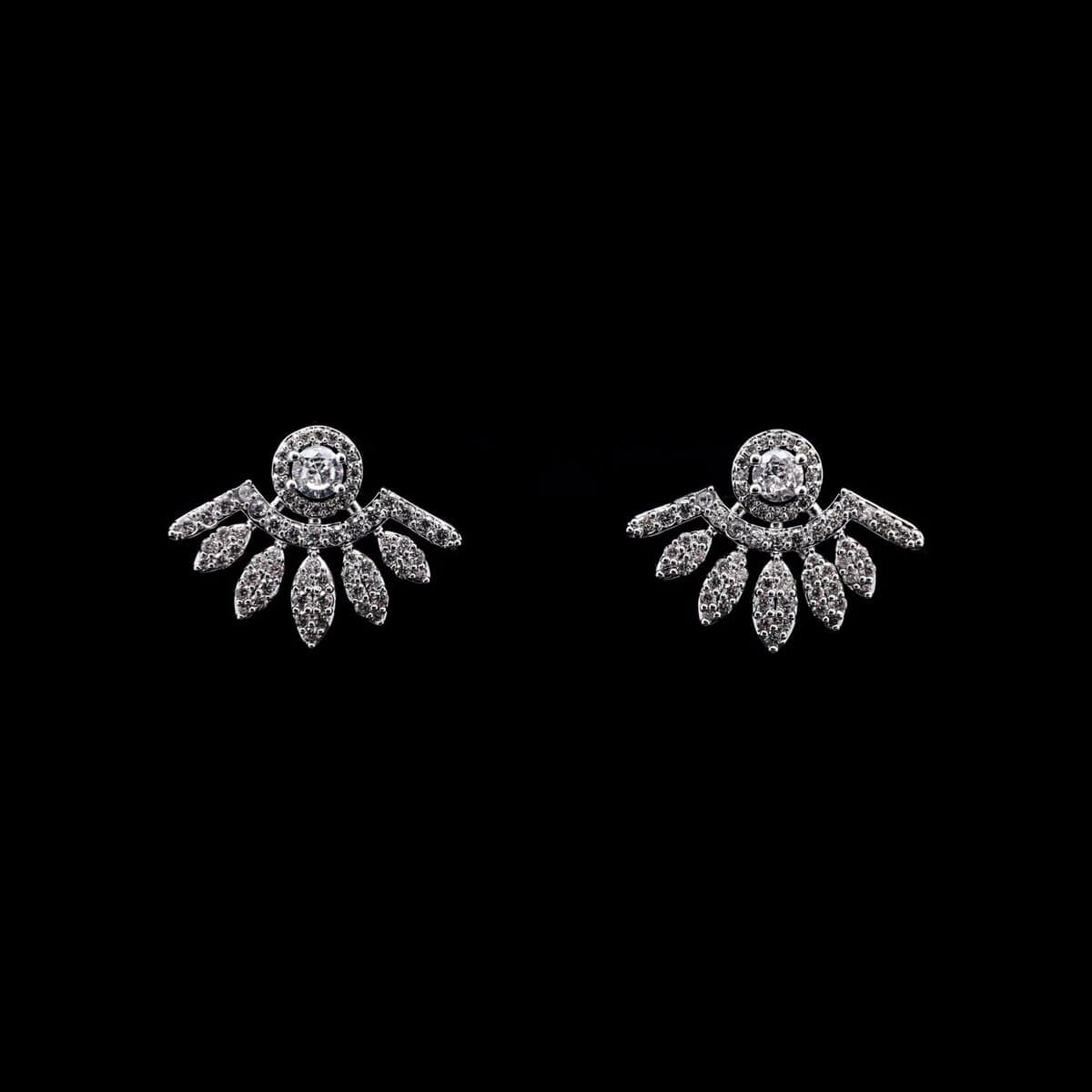 Omnia Salsabeel Radiant Sunburst Earrings with High-Quality Zircon Stones in Rhodium-Plated Finish - OMNIASTORES UAE