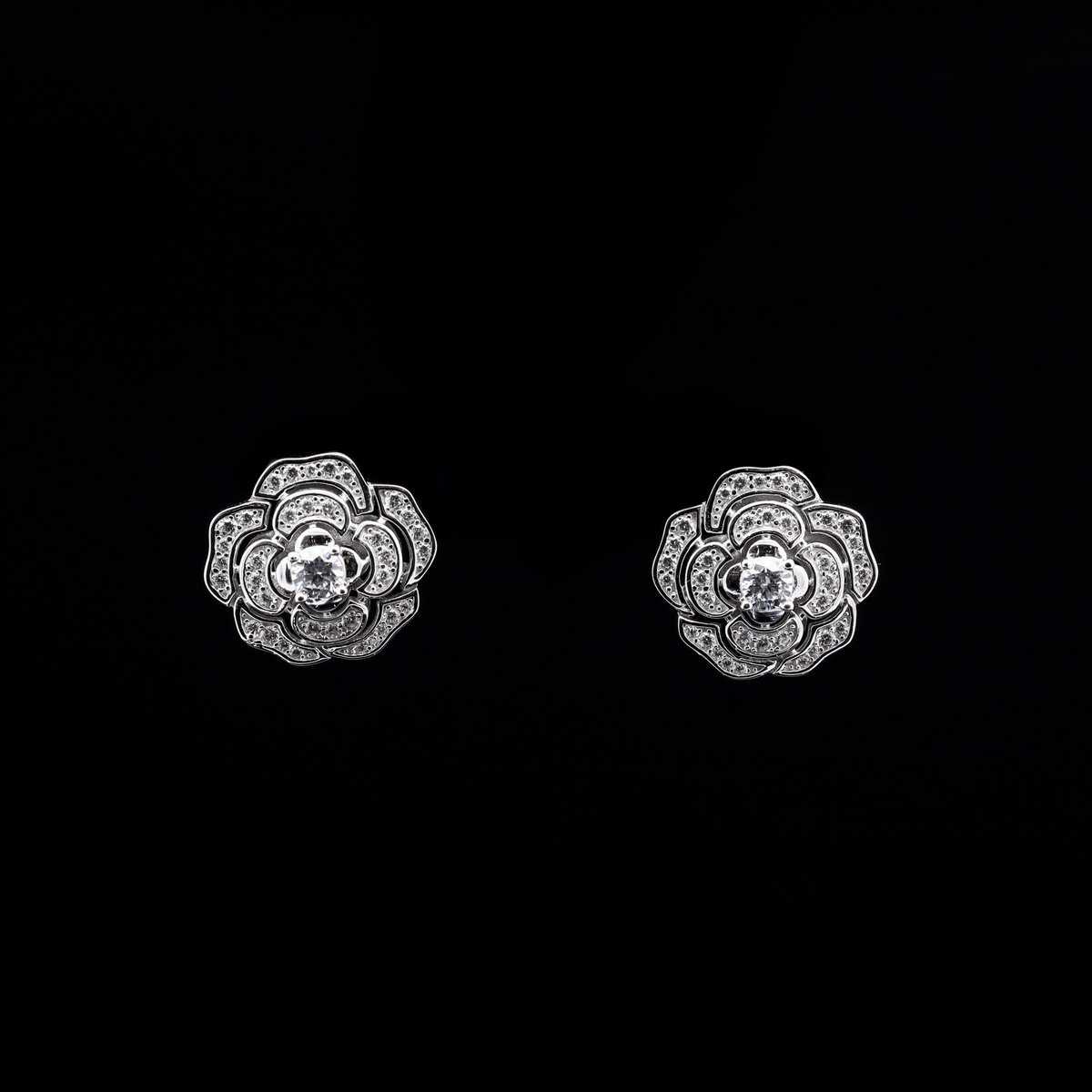 Omnia Rose White Earrings in 92.5 Silver with High Quality Simulated Diamonds - OMNIASTORES UAE