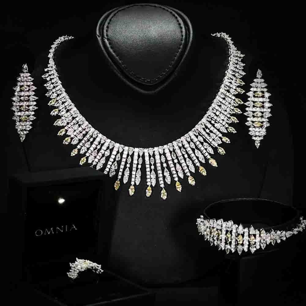 Omnia Lana Yellow Bridal Full Set in High Quality Zircon Stone Rhodium Plated - OMNIASTORES UAE