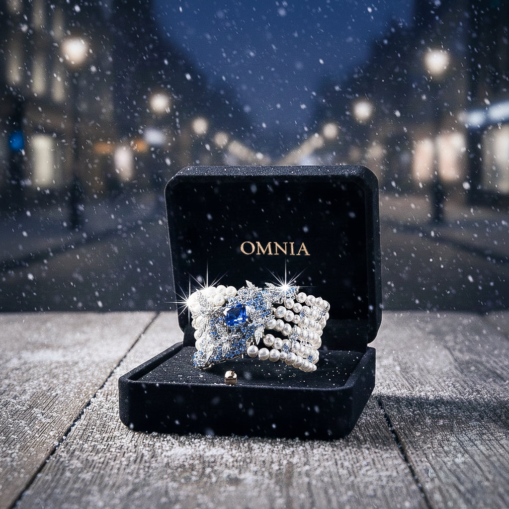 Omnia Blue Butterfly Pearl Bracelet in 92.5 Silver with High Quality Simulated Diamonds