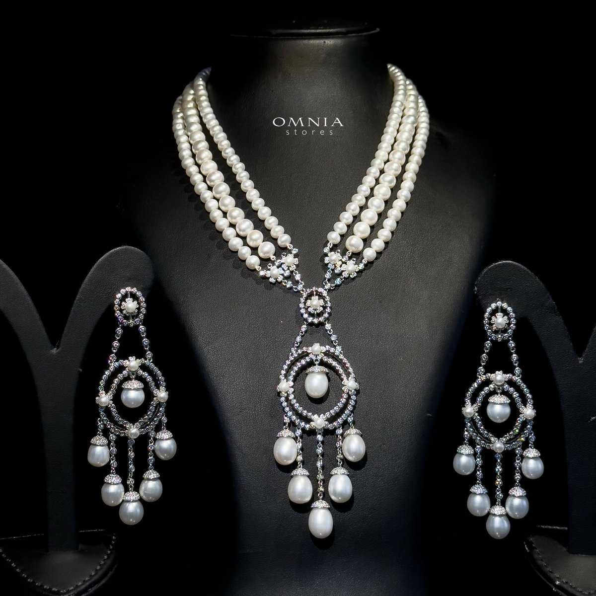 Omnia Amal Fresh Real Water Pearl Set in 925 Silver High Quality Simulated diamonds - OMNIASTORES UAE