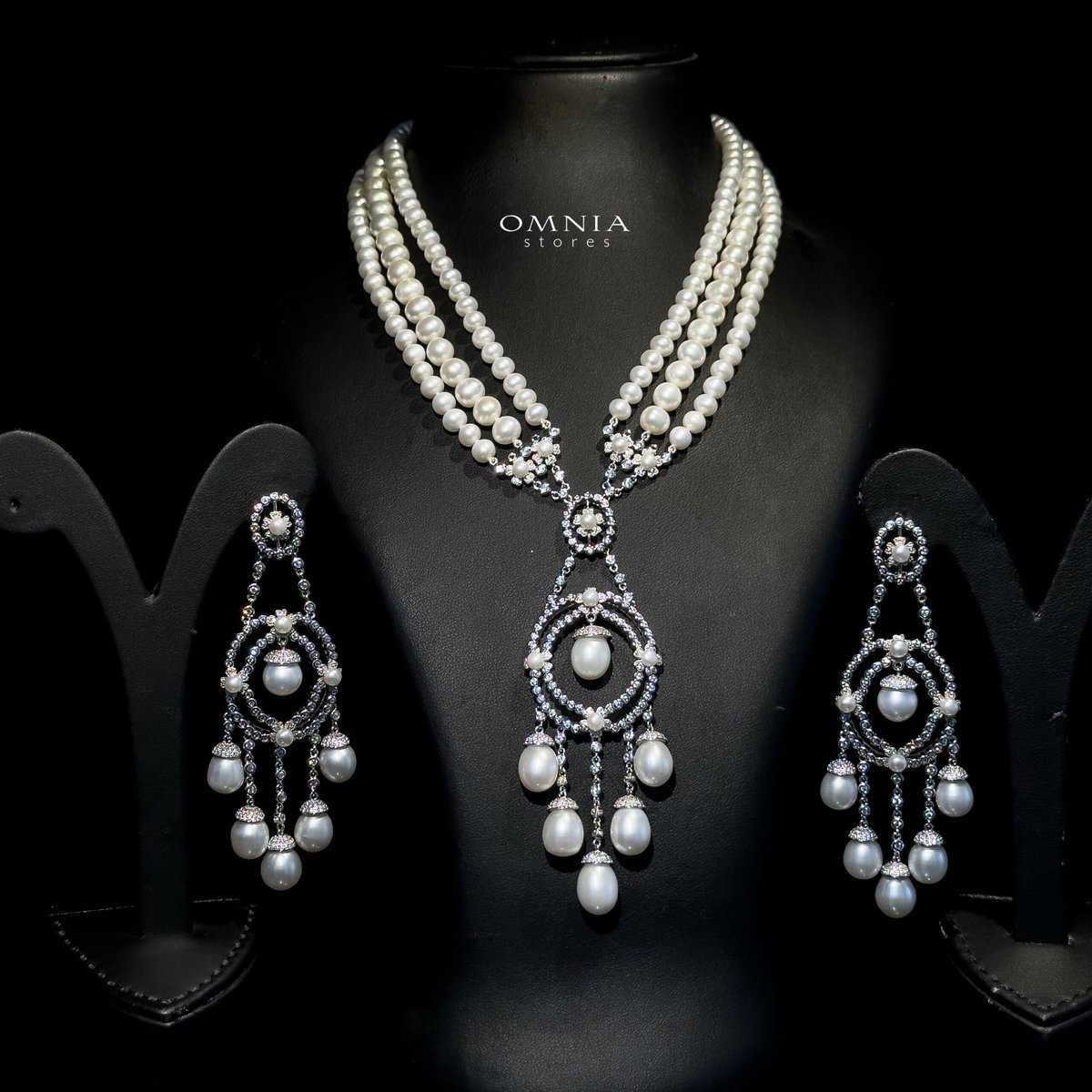 Omnia Amal Fresh Real Water Pearl Set in 925 Silver High Quality Simulated diamonds - OMNIASTORES UAE