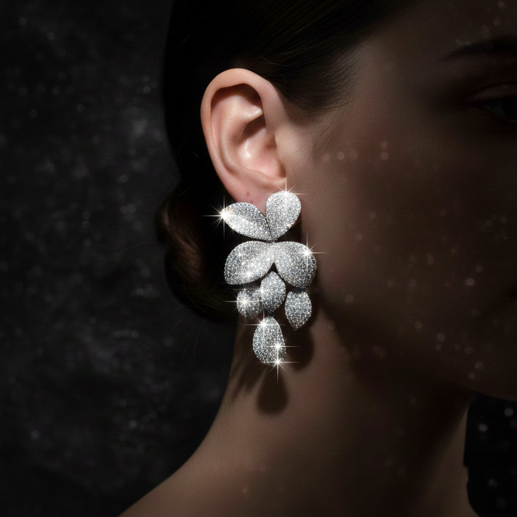 Omnia Dayana Earrings in 92.5 Silver In High Quality Simulated diamonds - OMNIASTORES UAE
