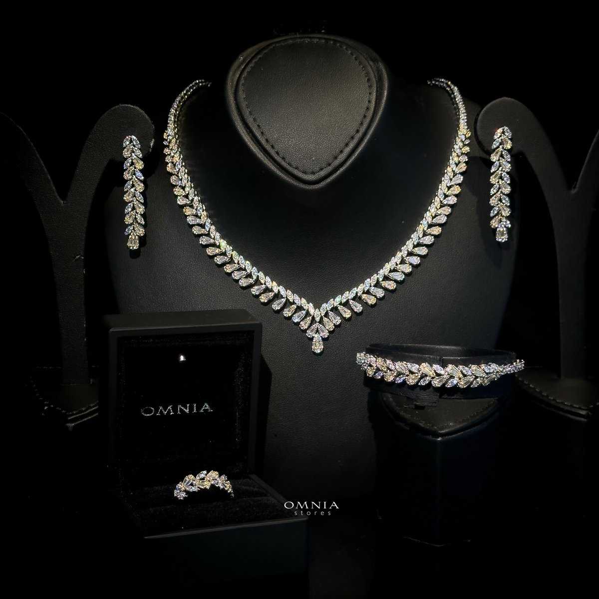 Omnia Aseel Gold Bridal Full Set Accessories in High Quality Zircon Stone Rhodium Plated - OMNIASTORES UAE