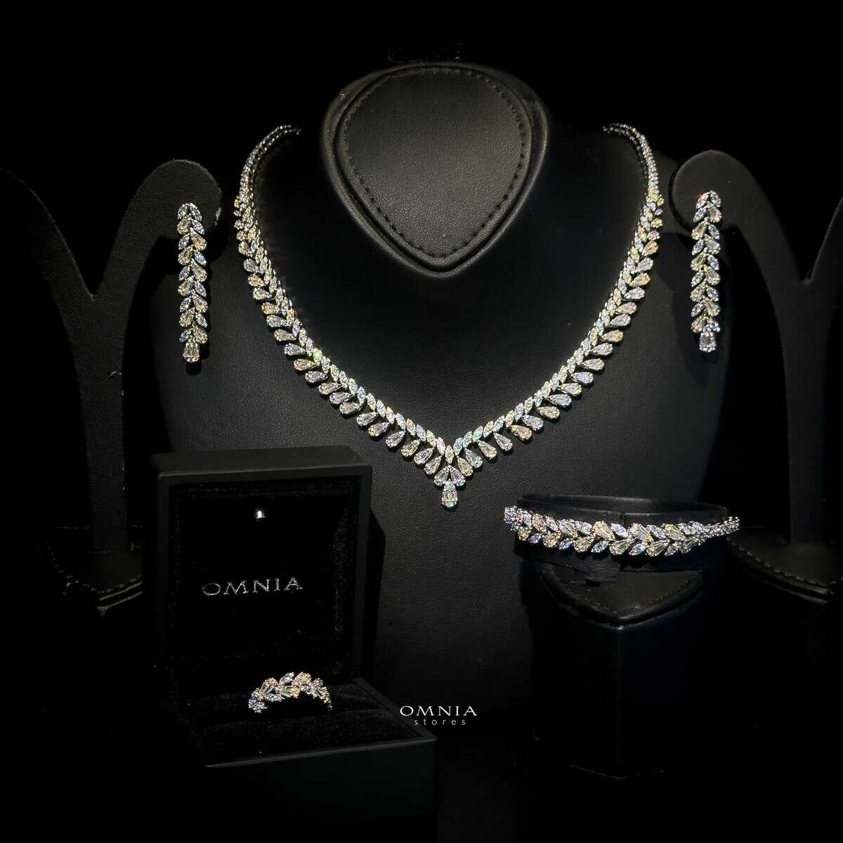 Omnia Aseel Gold Bridal Full Set Accessories in High Quality Zircon Stone Rhodium Plated - OMNIASTORES UAE