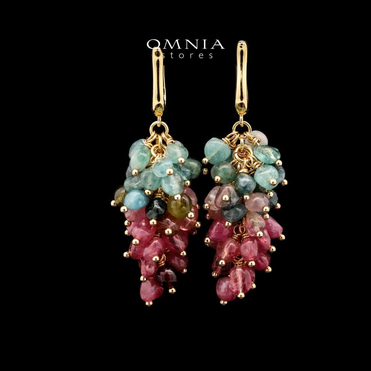 Omnia Aurora Tourmaline Cluster Drop Earrings in 92.5 Silver with Gold Plated Finish - OMNIASTORES UAE