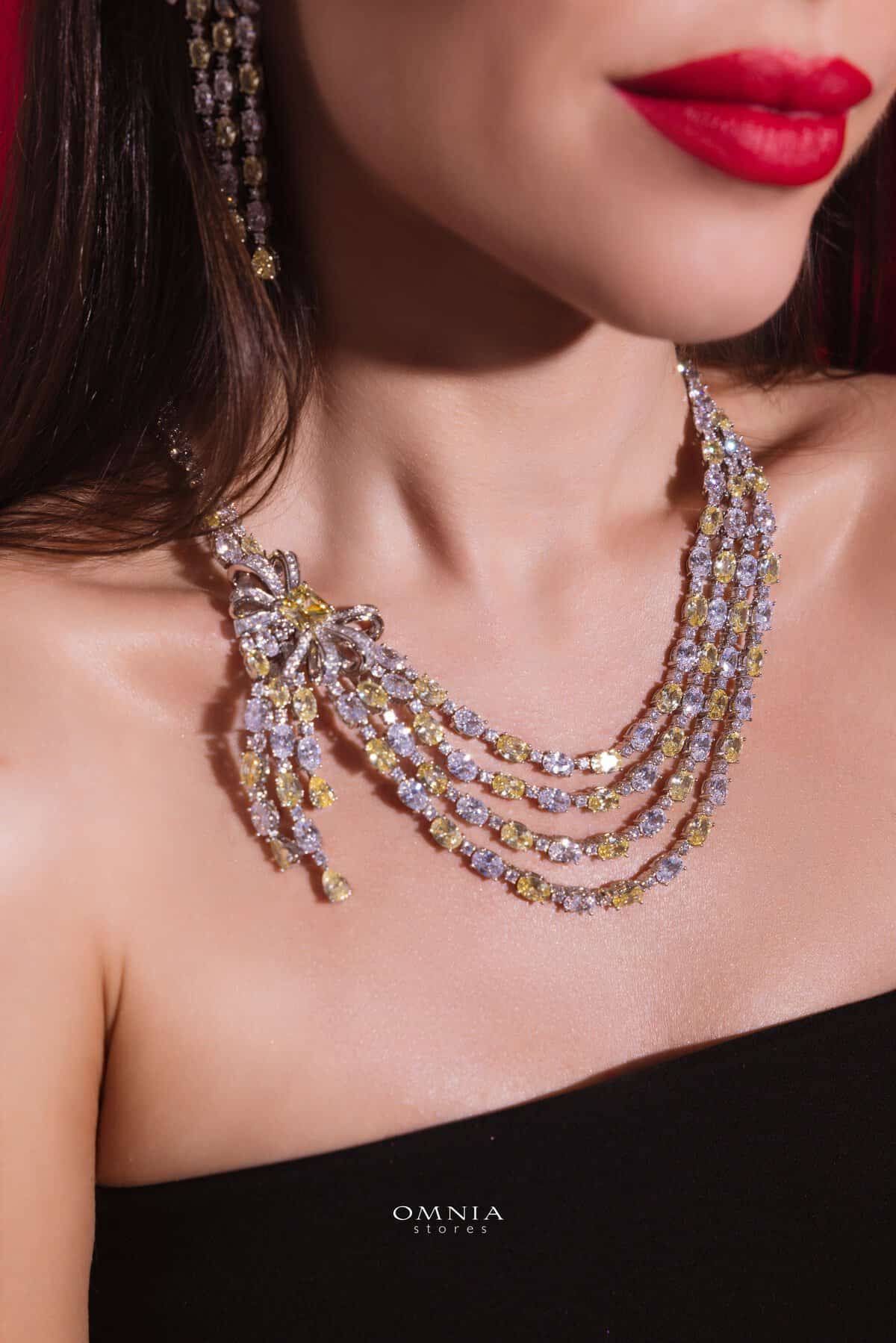 Omnia Mawada Yellow Bridal Full Set with Elegant Bow-Accent Design and High-Quality Zircon Stones in Rhodium Plated Finish - OMNIASTORES UAE