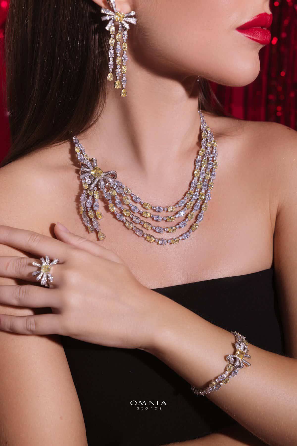 Omnia Mawada Yellow Bridal Full Set with Elegant Bow-Accent Design and High-Quality Zircon Stones in Rhodium Plated Finish - OMNIASTORES UAE