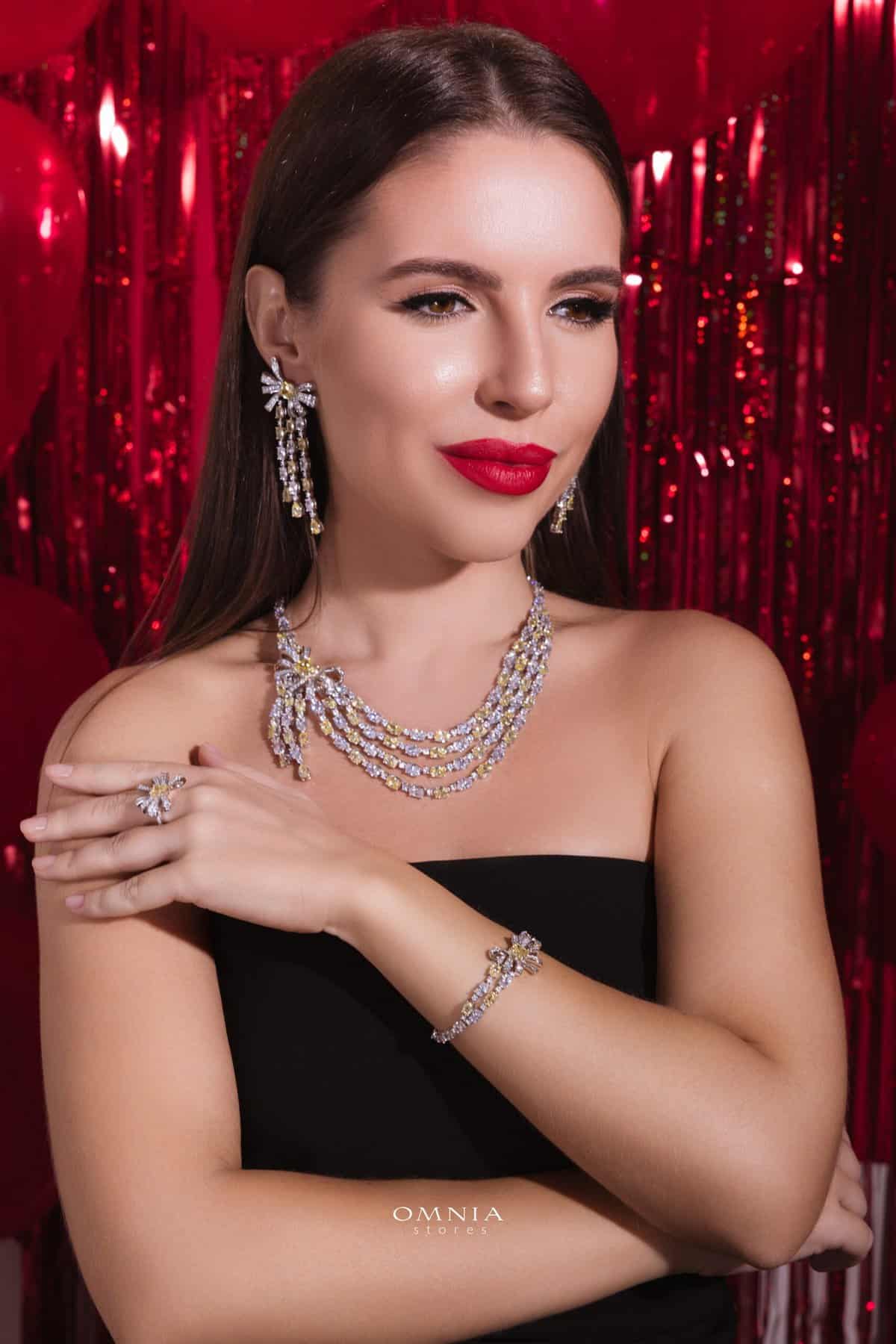 Omnia Mawada Yellow Bridal Full Set with Elegant Bow-Accent Design and High-Quality Zircon Stones in Rhodium Plated Finish - OMNIASTORES UAE