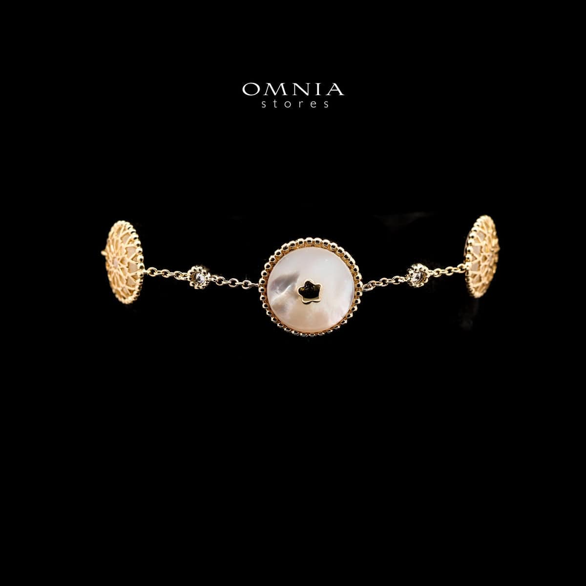 Omnia Elna Bracelet in Brass Gold Plated with White Shell & Delicate Chain Design - OMNIASTORES UAE
