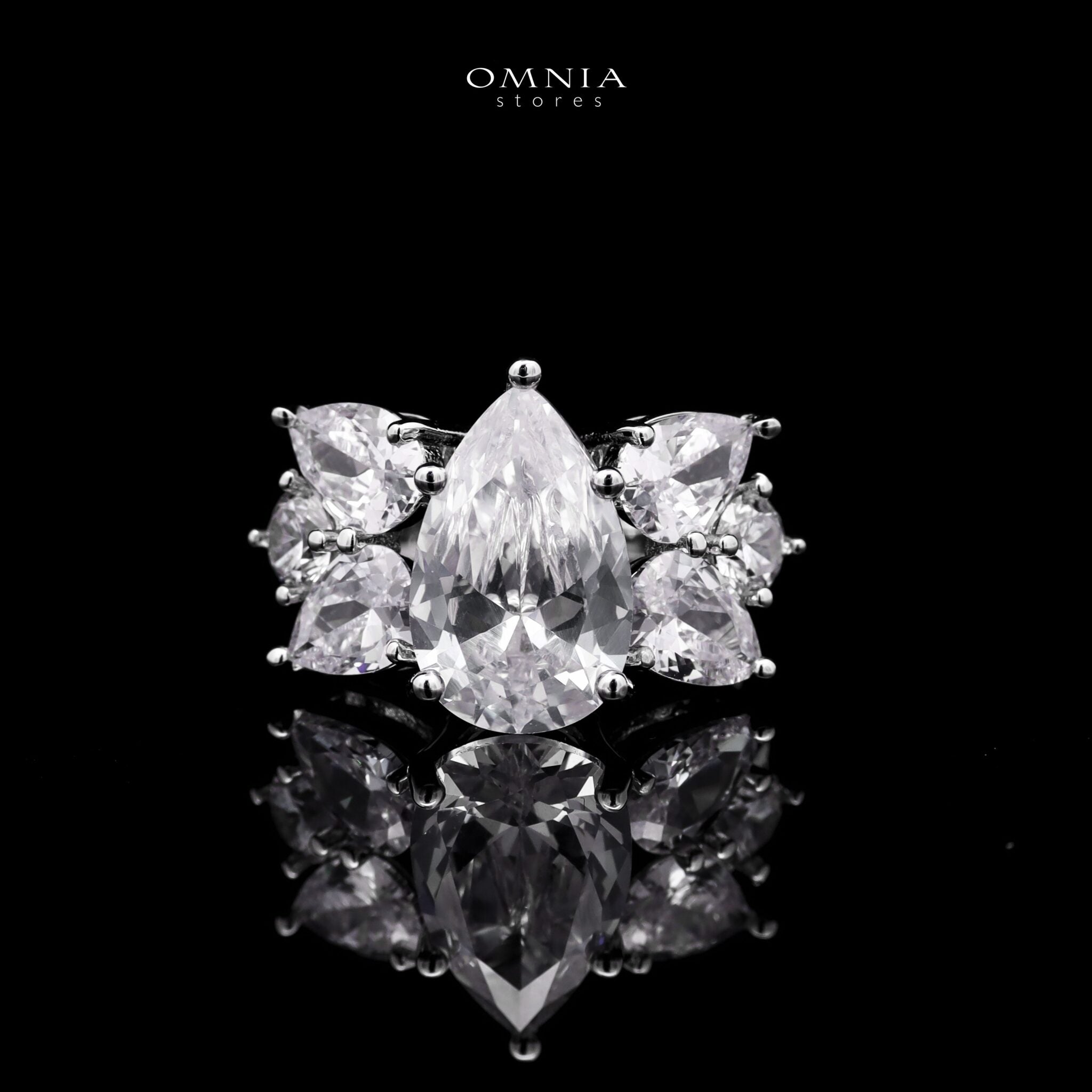 Omnia Princess White Luxury Bridal Full Set with Pear-Cut High-Quality Simulated Diamonds Rhodium Plated - OMNIASTORES UAE