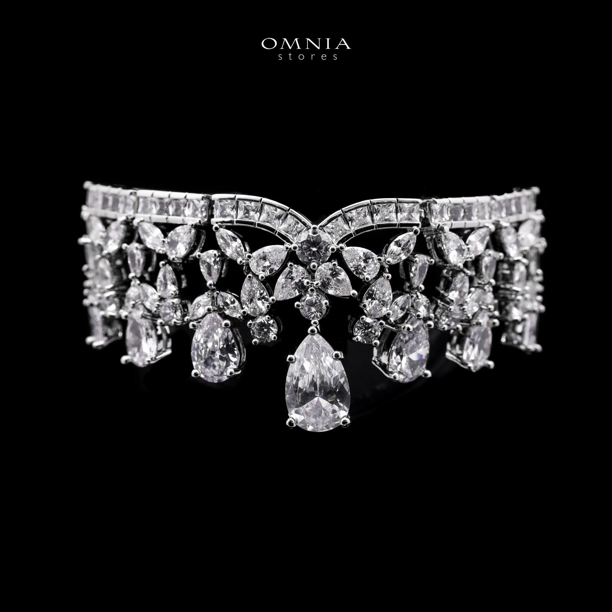 Omnia Princess White Luxury Bridal Full Set with Pear-Cut High-Quality Simulated Diamonds Rhodium Plated - OMNIASTORES UAE