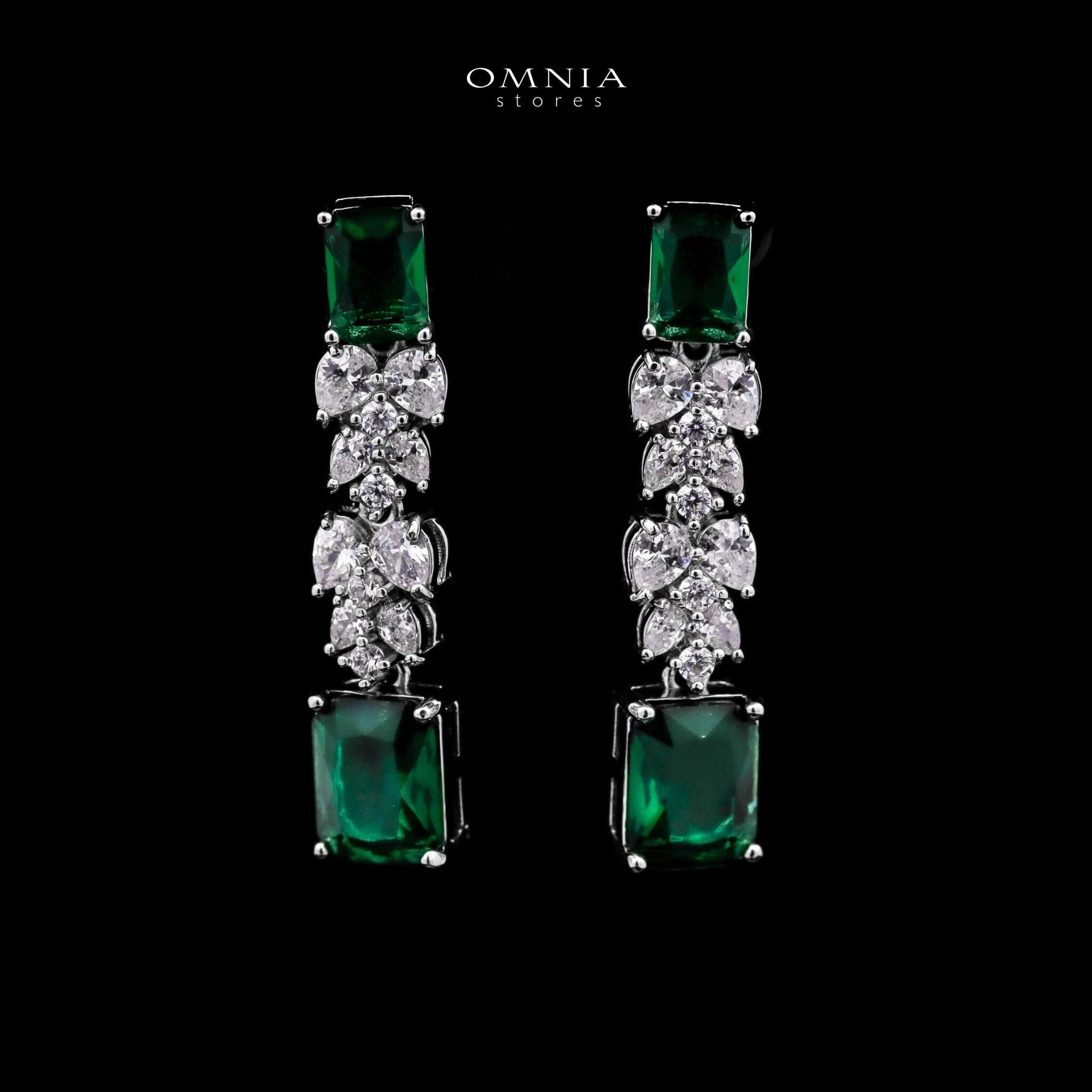 Omnia Amelia Green Bridal Full Set with Emerald and Pear-Cut High-Quality Simulated Diamonds in High-Quality Rhodium Plating