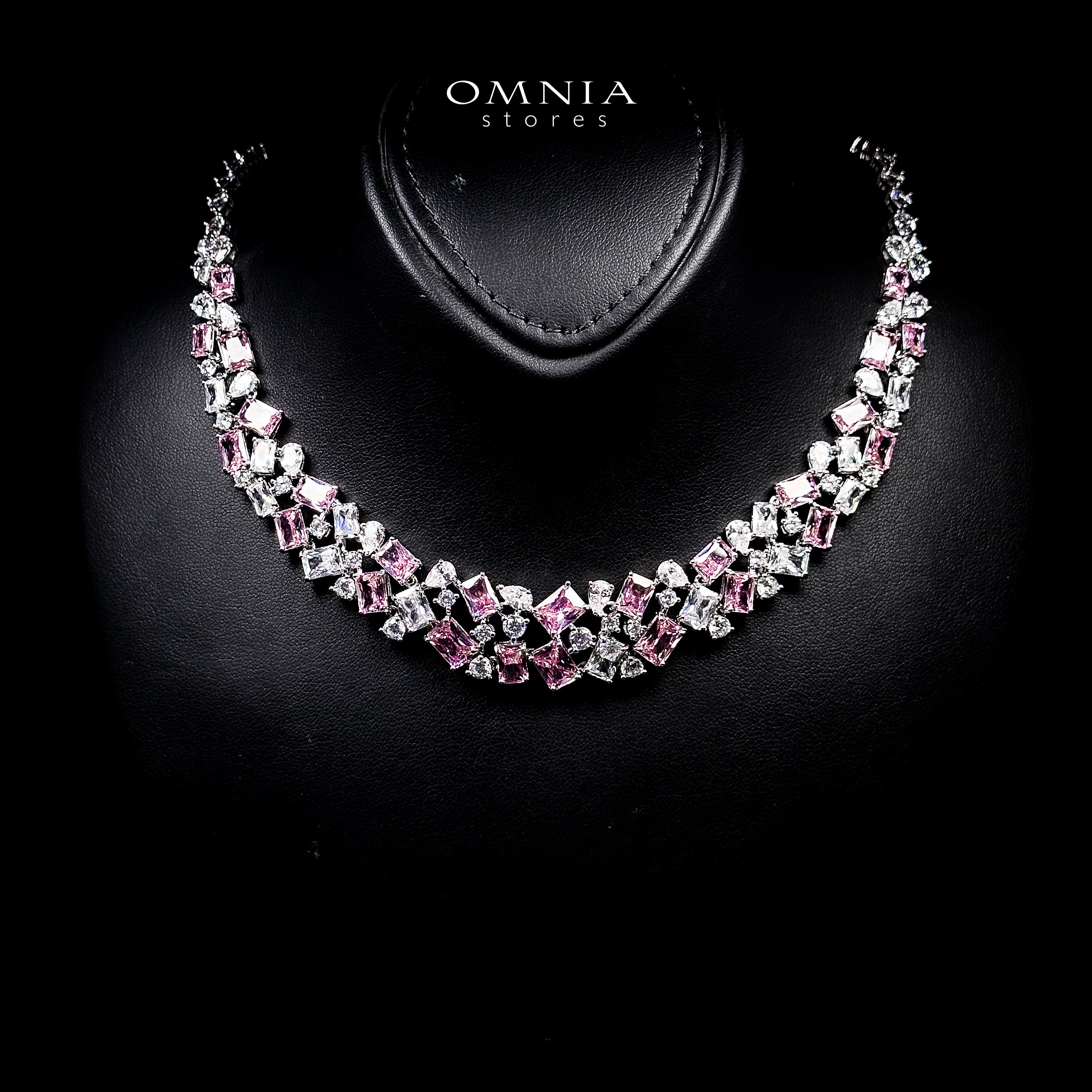 Omnia Anastasia Pink Luxury Bridal Full Set in High Quality Zircon Stone in Rhodium Plated