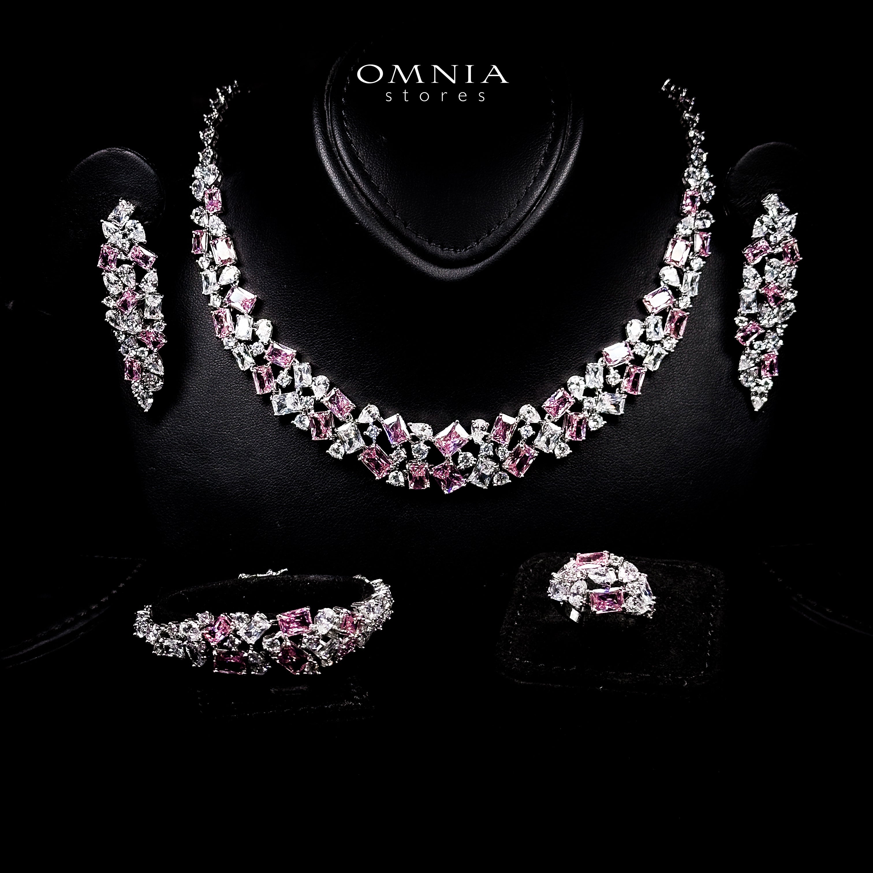 Omnia Anastasia Pink Luxury Bridal Full Set in High Quality Zircon Stone in Rhodium Plated