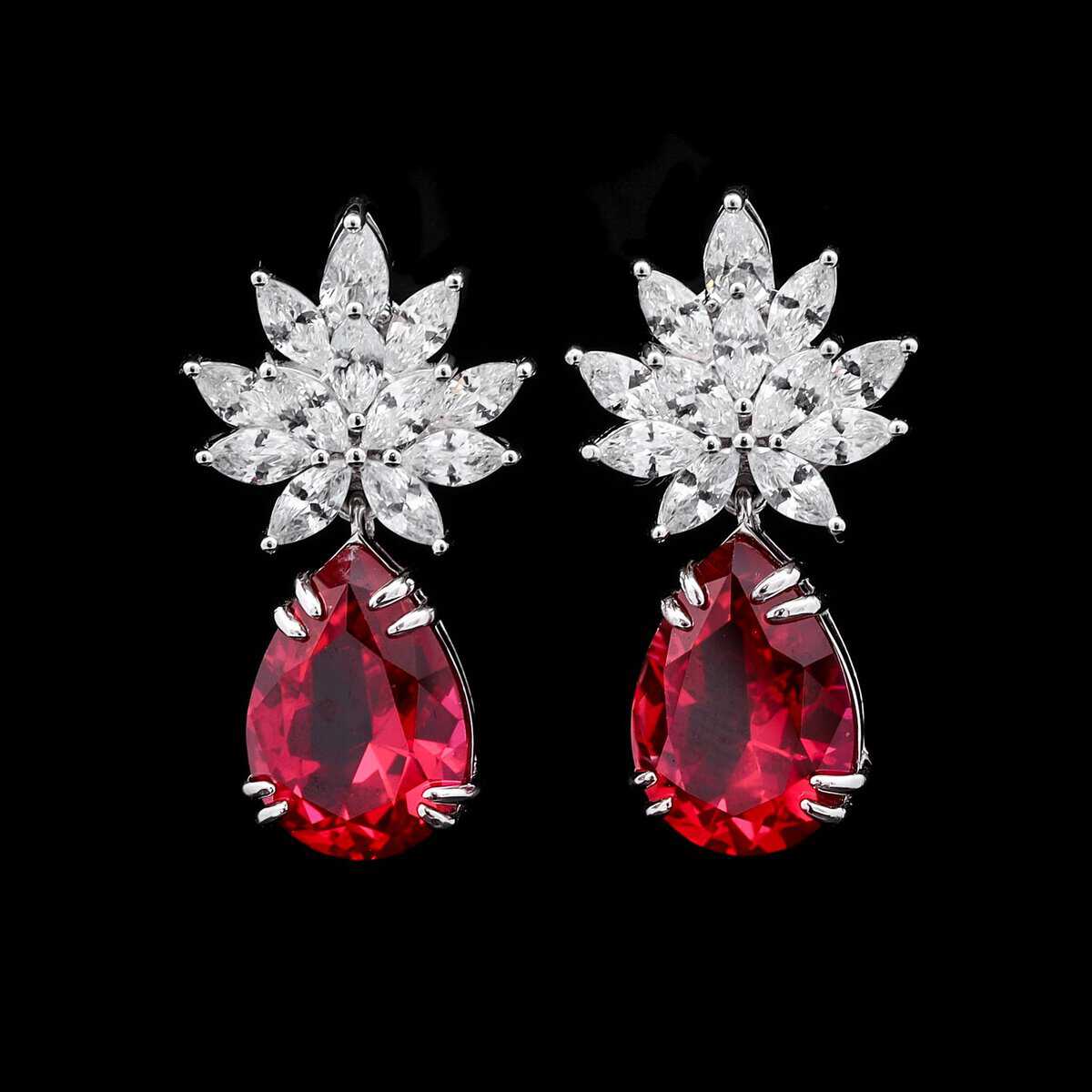 Omnia Cidra Red Earrings in 92.5 Silver High Quality Simulated Diamonds - OMNIASTORES UAE