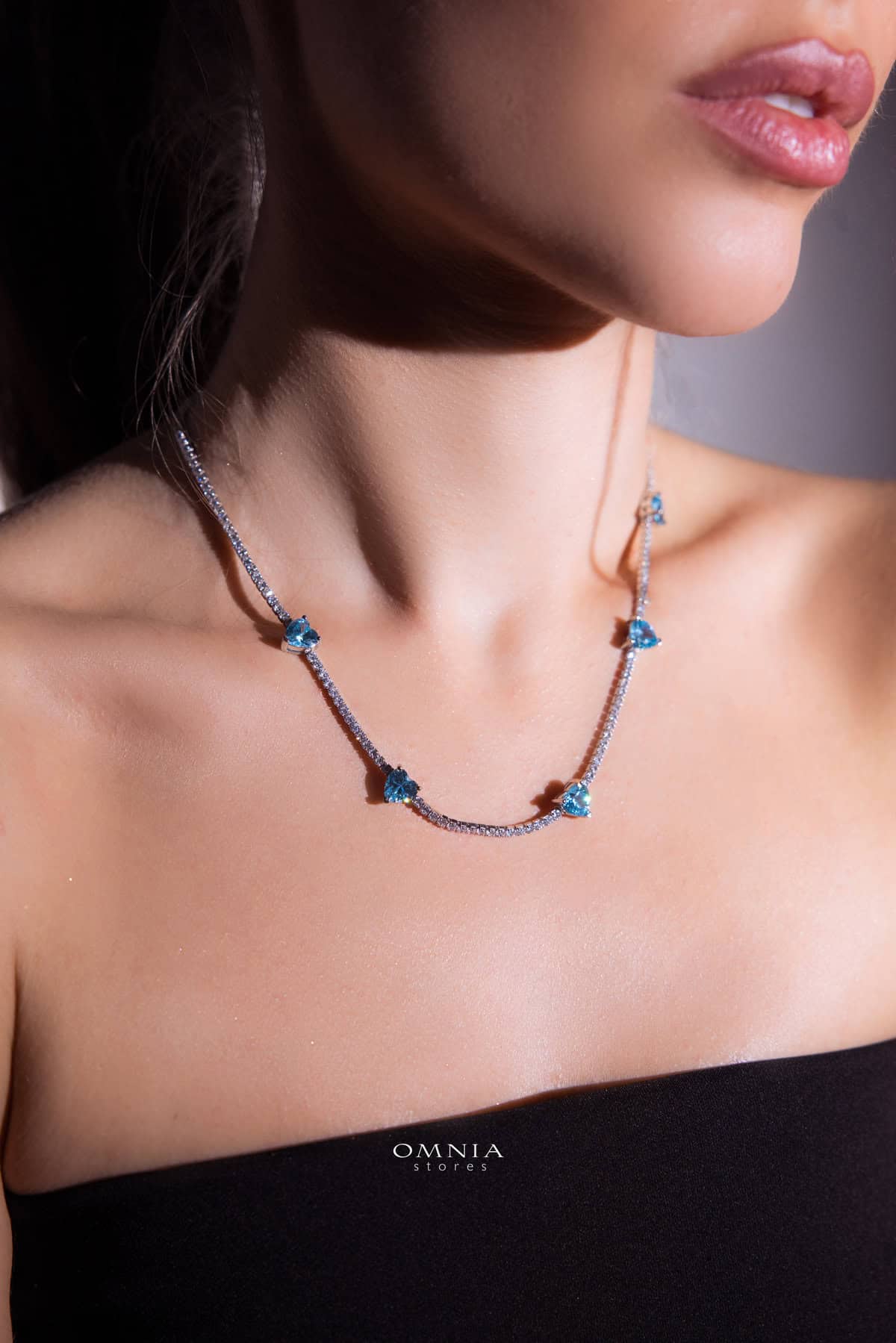 Omnia Louise Sky Blue Necklace In 92.5 Silver High Quality Simulated Diamonds - OMNIASTORES UAE