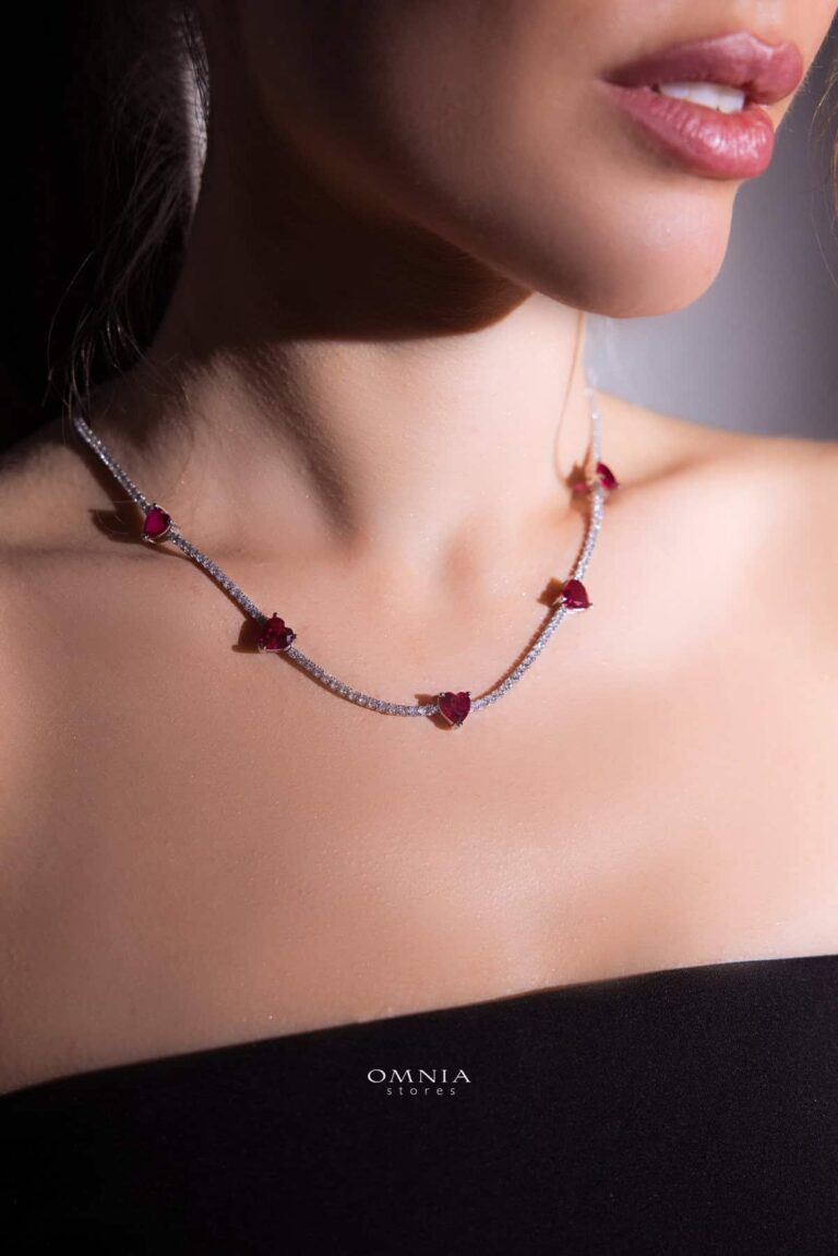 Omnia Louise Red Necklace 92.5 Silver In High Quality Simulated diamonds - OMNIASTORES UAE